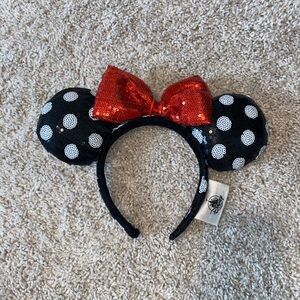 Disney Minnie Mouse Polka Dot Headband with Red Bow